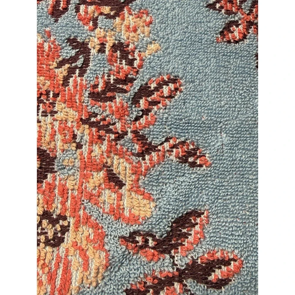 Anthropologie Towel Set Floral Blue Coral Plush Cotton Anthro Bathroom Decor